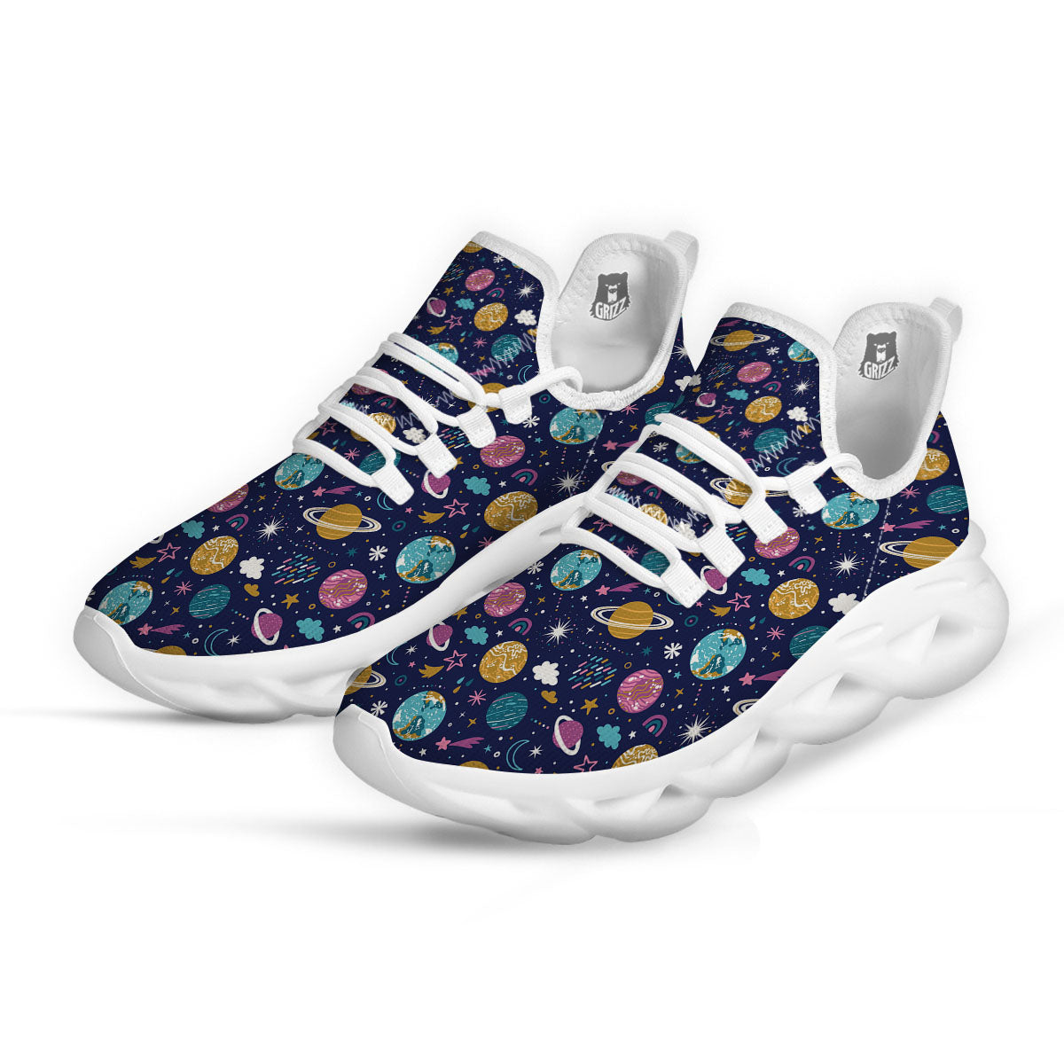 Planets Doodle Print Pattern White Running Shoes-grizzshop