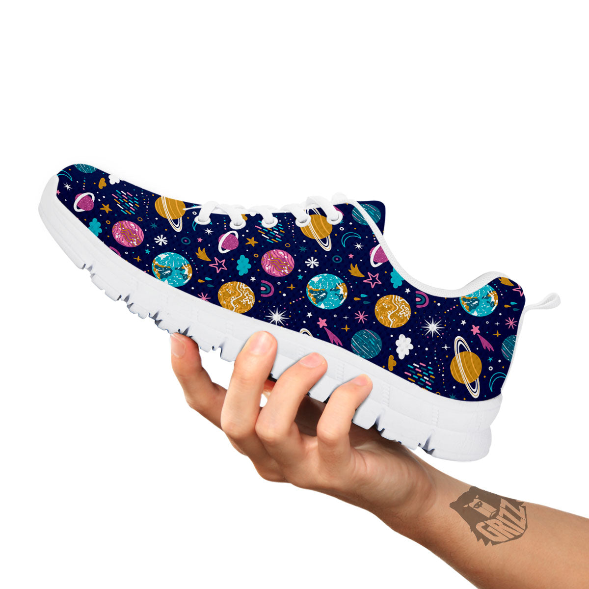 Planets Doodle Print Pattern White Sneaker-grizzshop