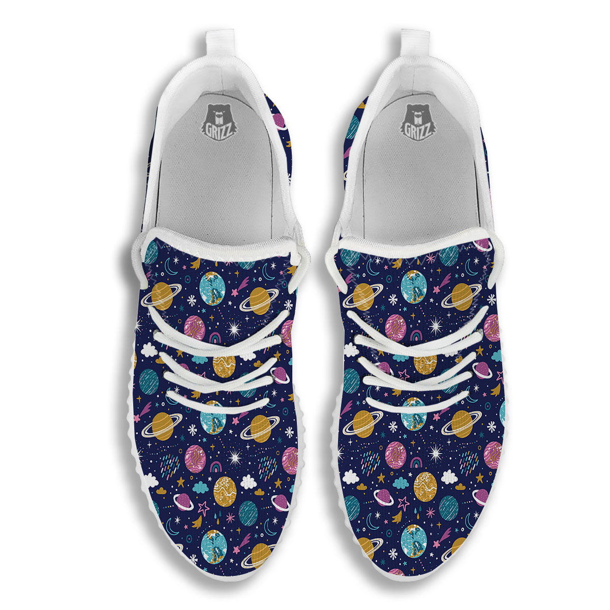 Planets Doodle Print Pattern White Walking Shoes-grizzshop
