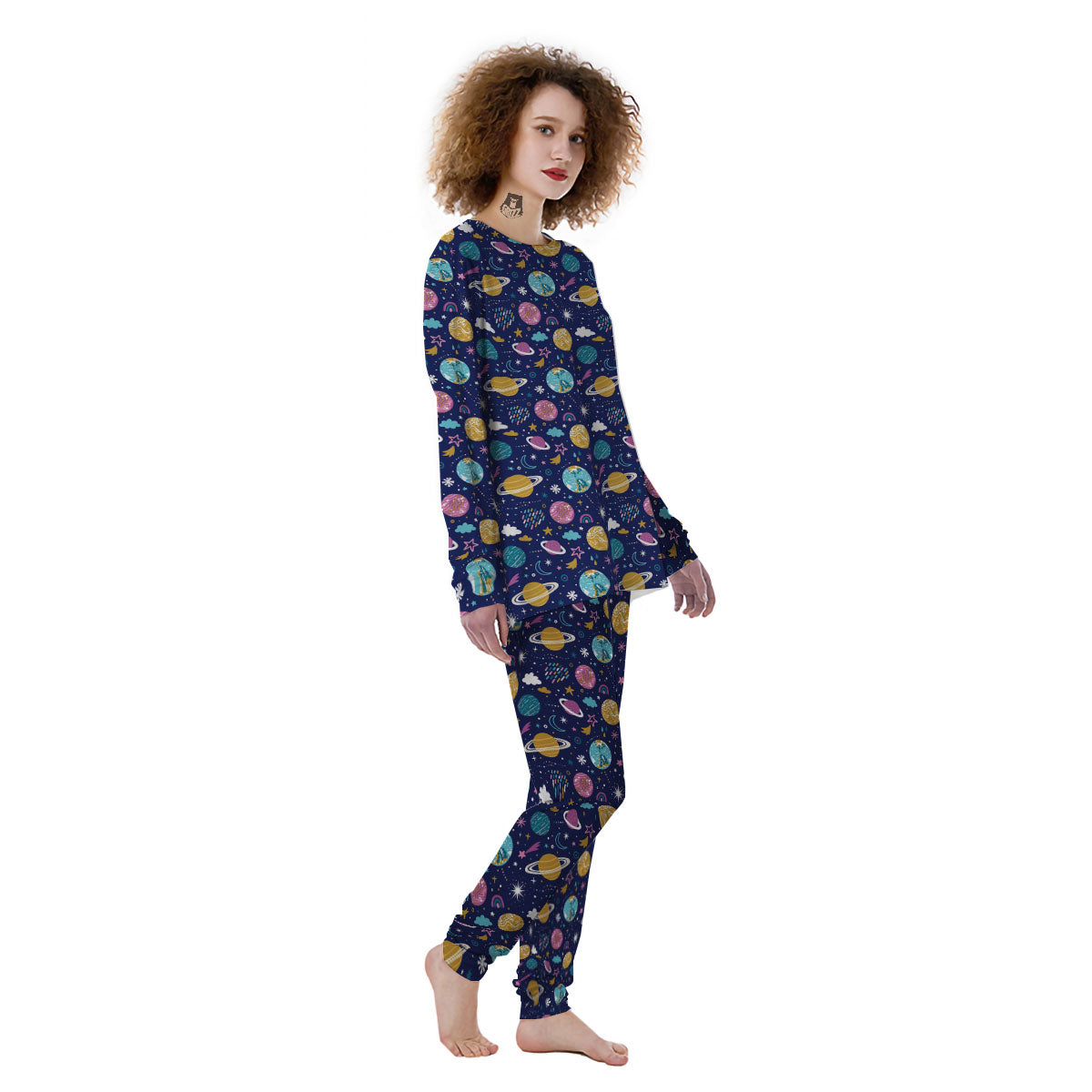 Planets Doodle Print Pattern Women's Pajamas-grizzshop