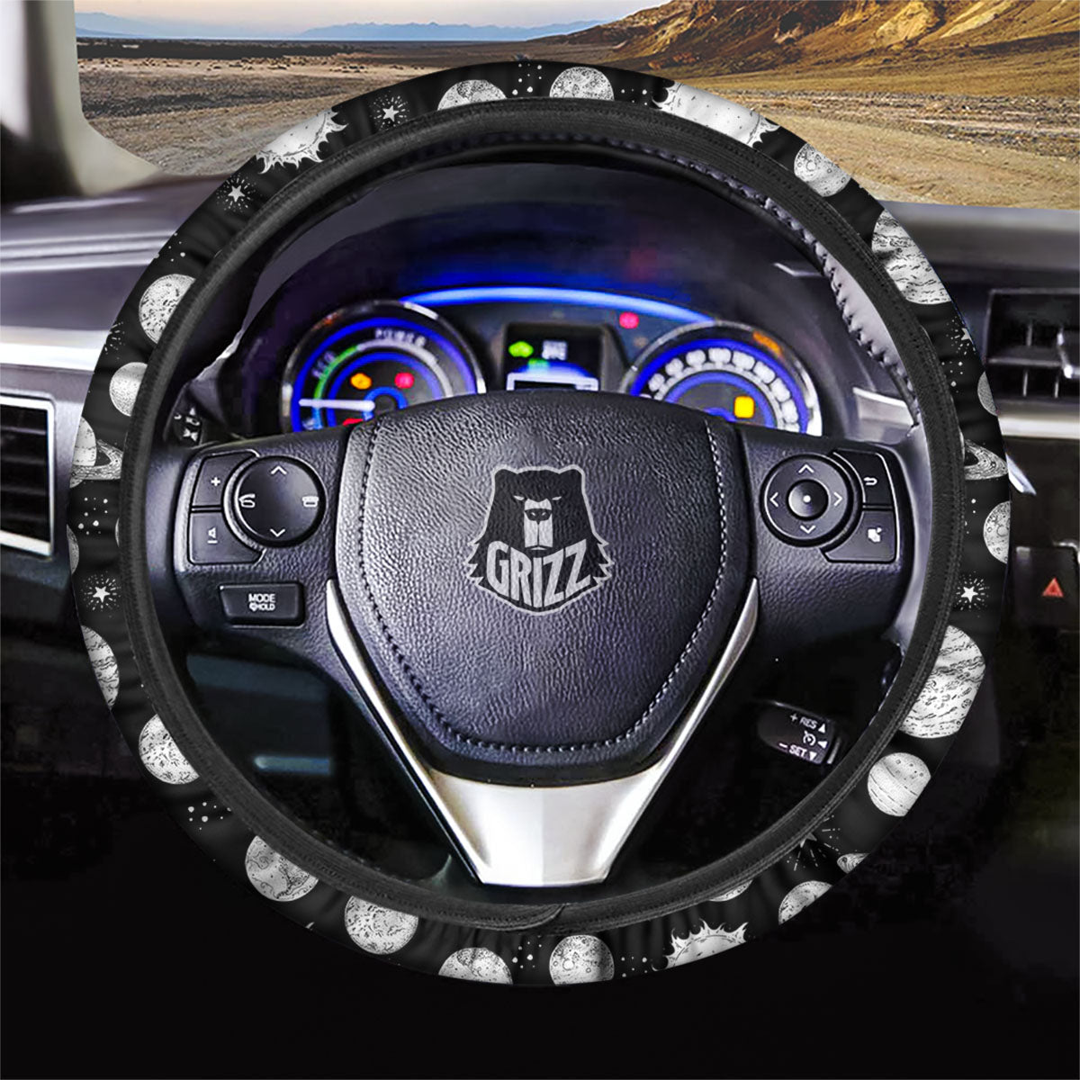 Planets White And Black Print Pattern Car Steering Wheel Cover-grizzshop