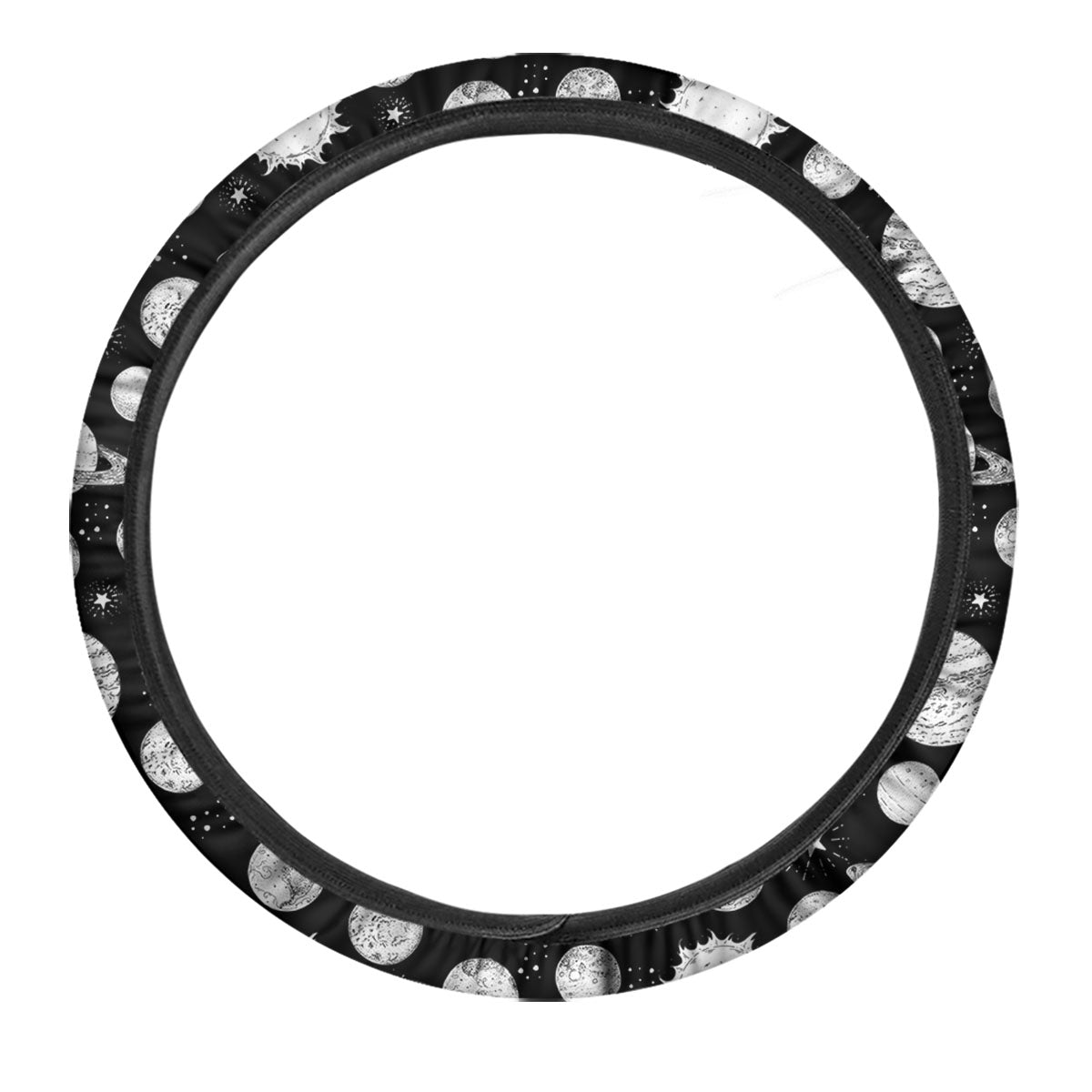 Planets White And Black Print Pattern Car Steering Wheel Cover-grizzshop