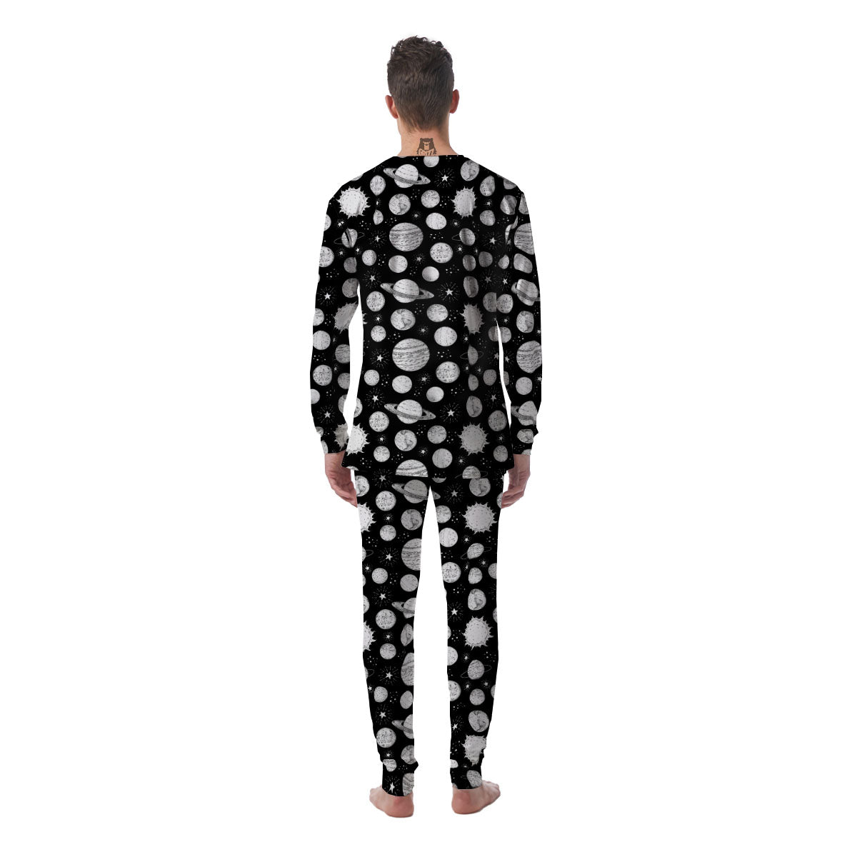 Planets White And Black Print Pattern Men's Pajamas-grizzshop