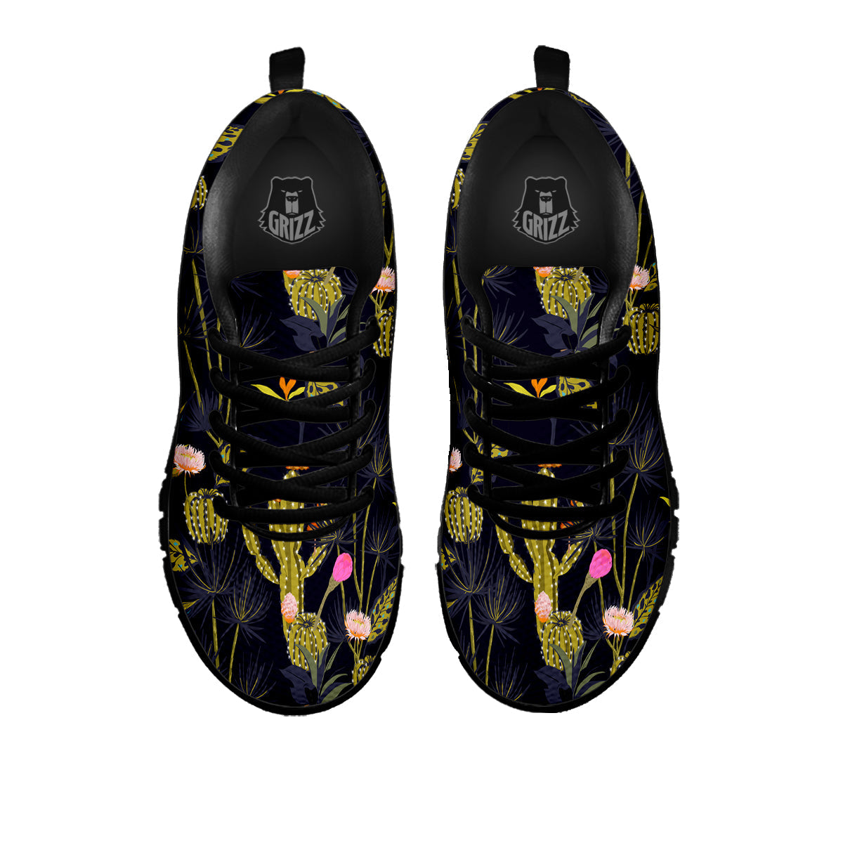 Plant Black Cactus Print Pattern Black Sneaker-grizzshop