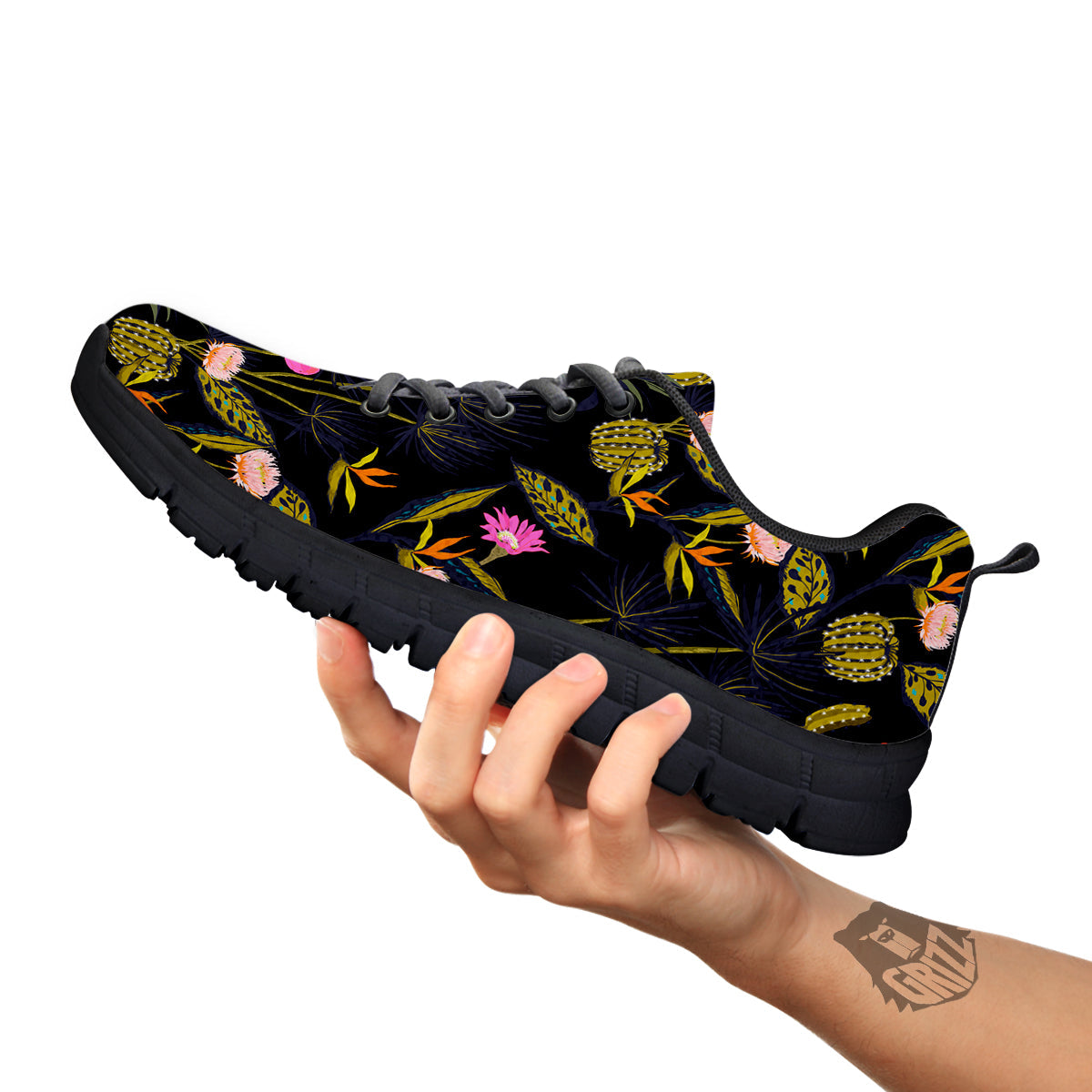 Plant Black Cactus Print Pattern Black Sneaker-grizzshop