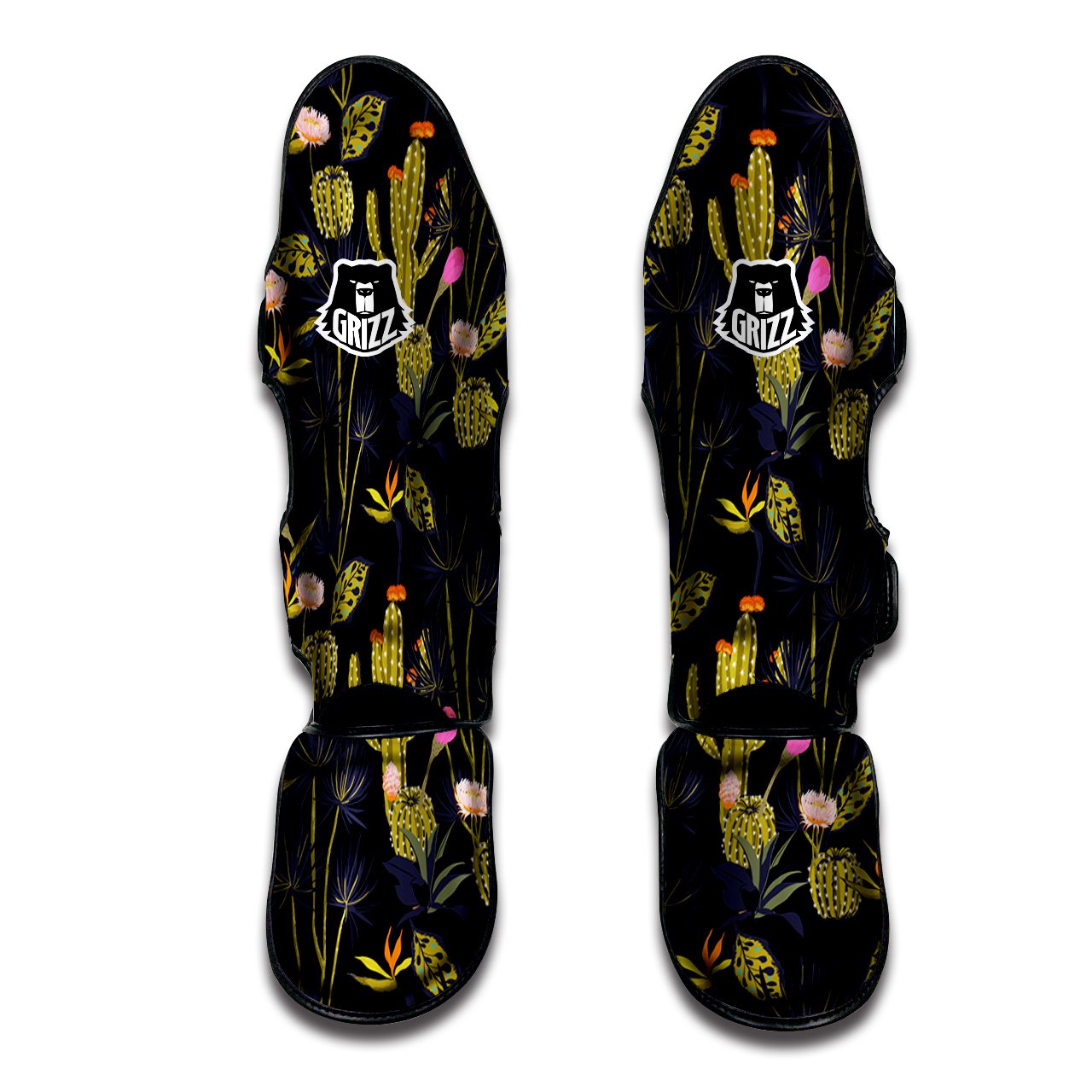 Plant Black Cactus Print Pattern Muay Thai Shin Guards