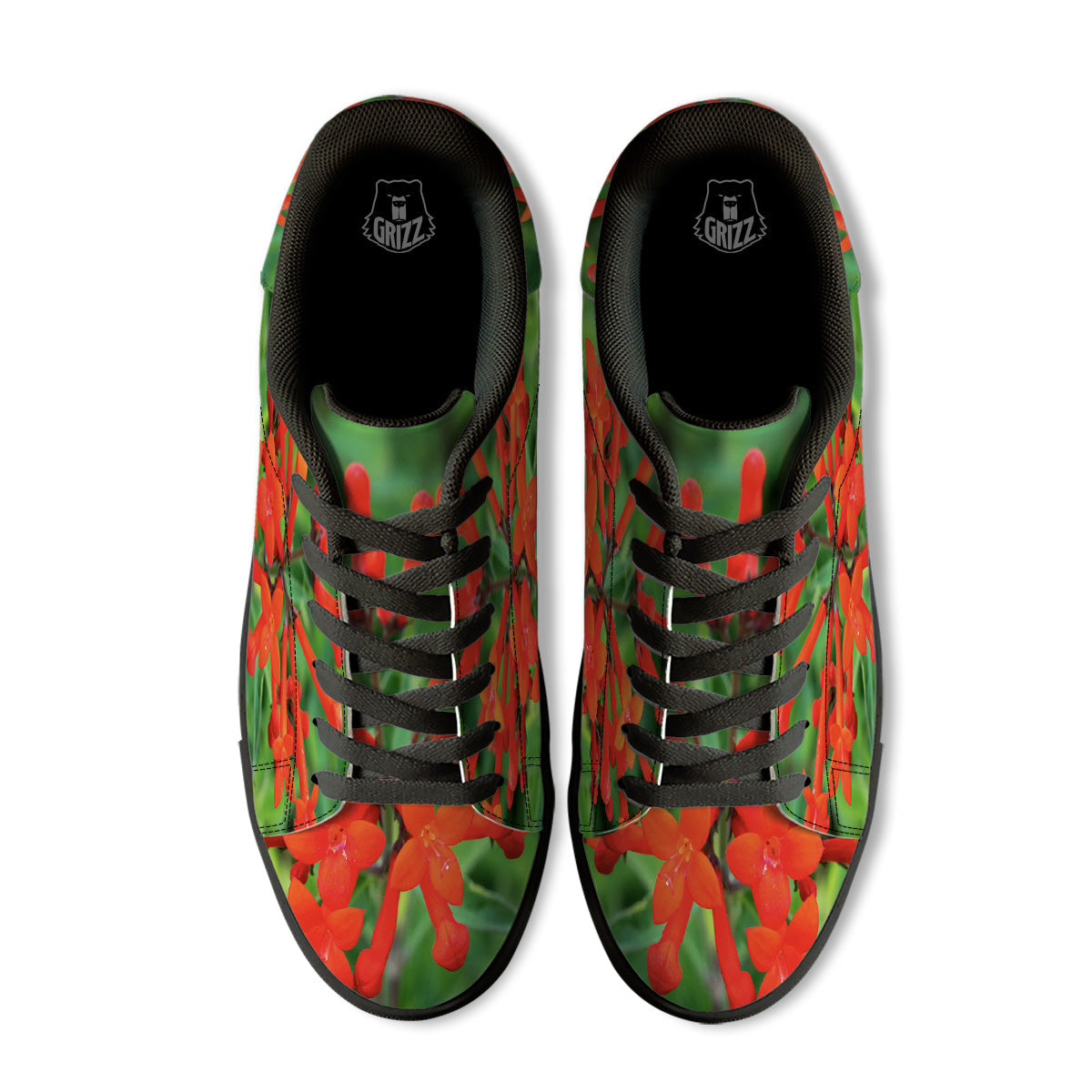 Plant Bouvardia Print Black Low Top Sneakers-grizzshop