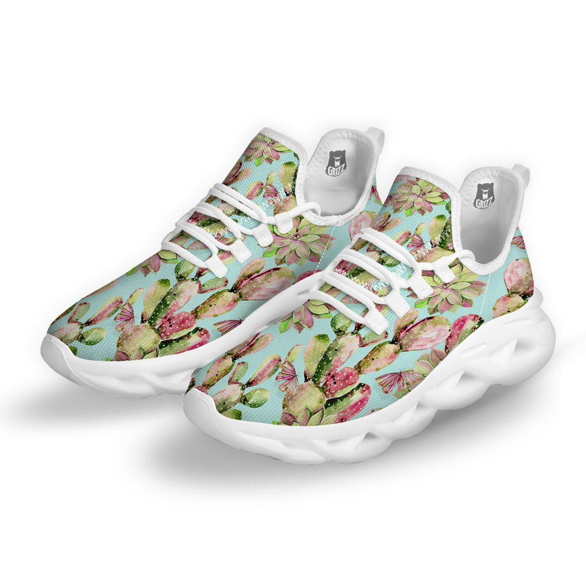 Plant Cactus Watercolor Print Pattern White Running Shoes-grizzshop