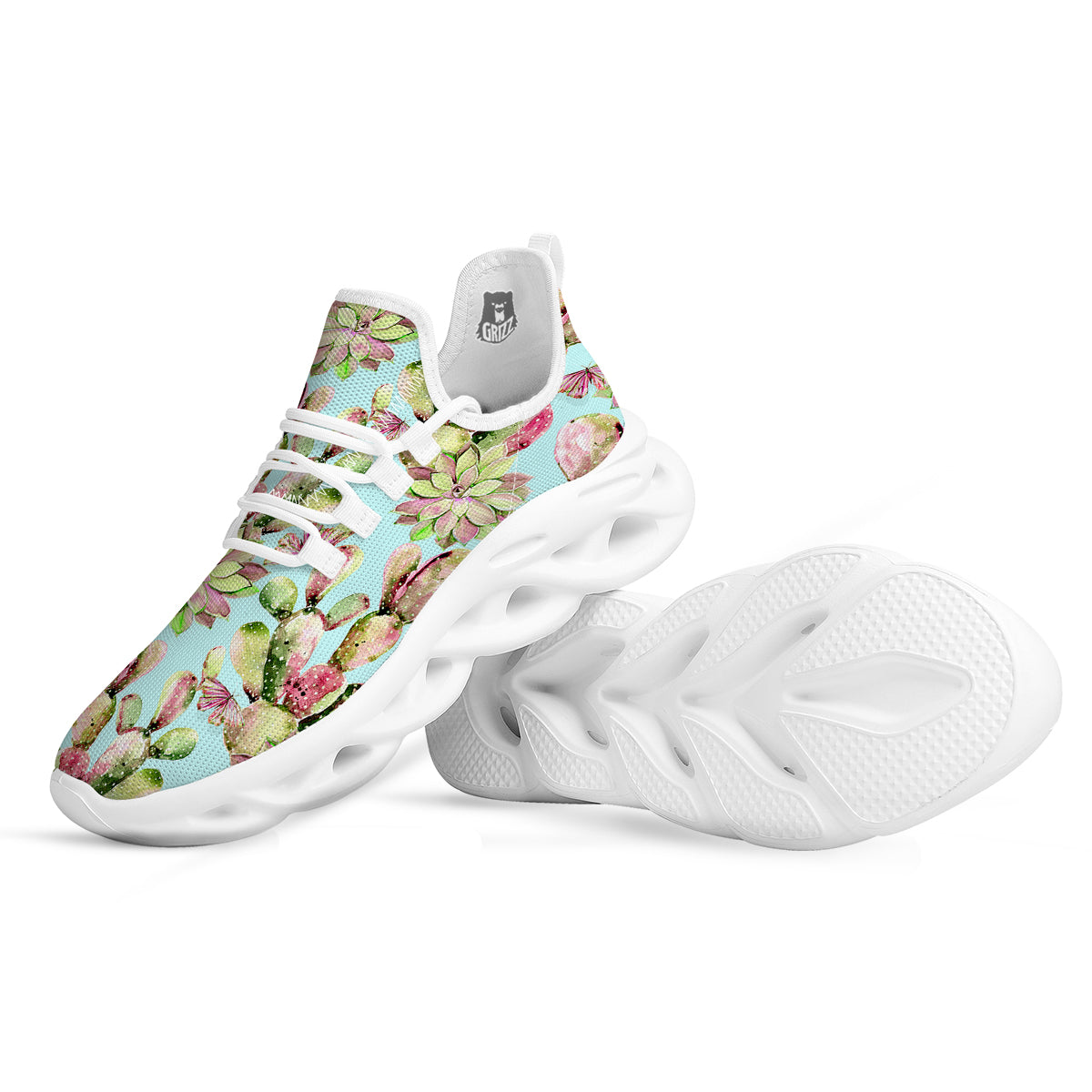 Plant Cactus Watercolor Print Pattern White Running Shoes-grizzshop