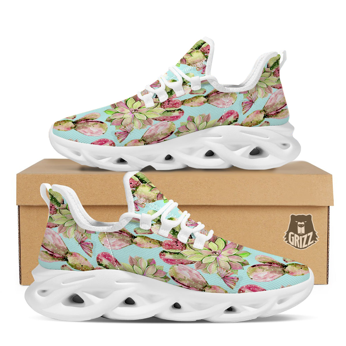 Plant Cactus Watercolor Print Pattern White Running Shoes-grizzshop