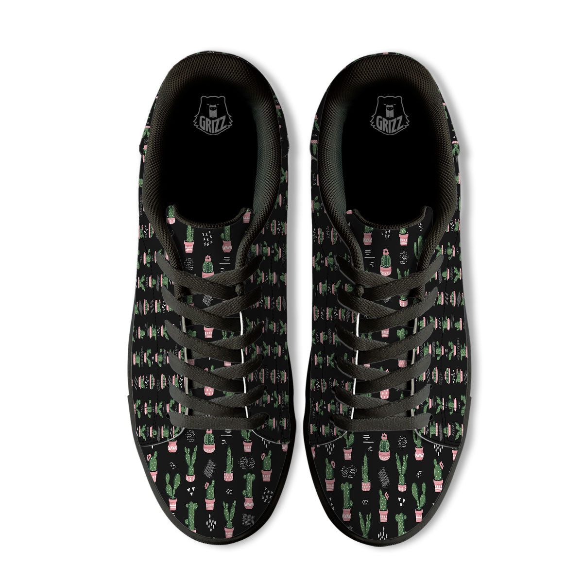 Plant Cute Cactus Print Pattern Black Low Top Sneakers-grizzshop