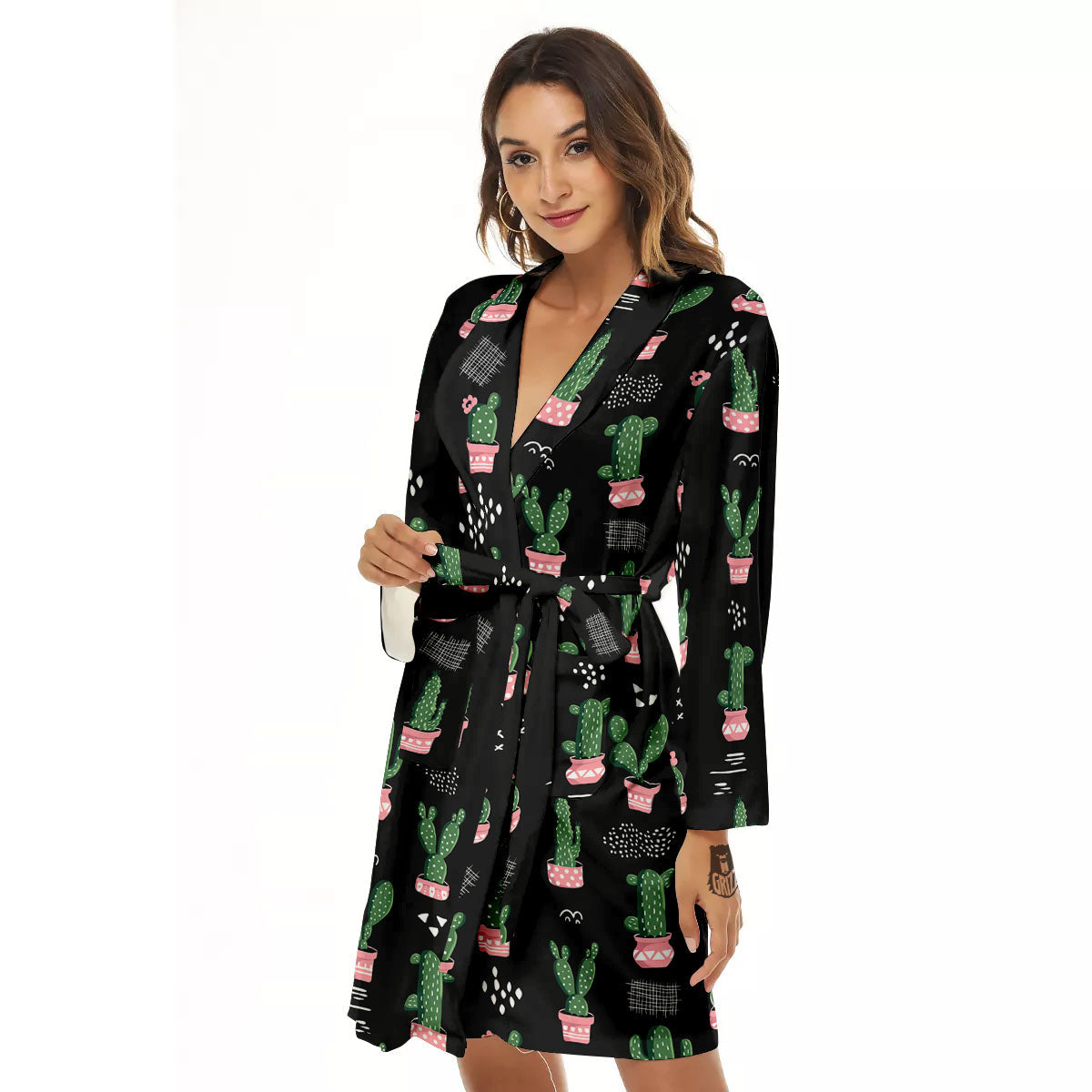 Plant Cute Cactus Print Pattern Women's Robe-grizzshop