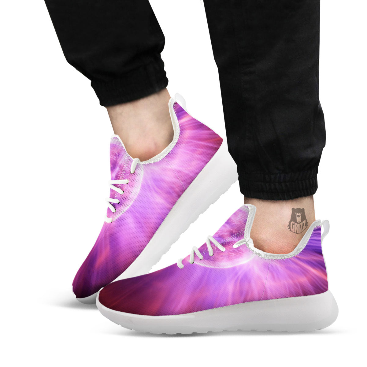 Plasma Ball Purple Print White Athletic Shoes-grizzshop