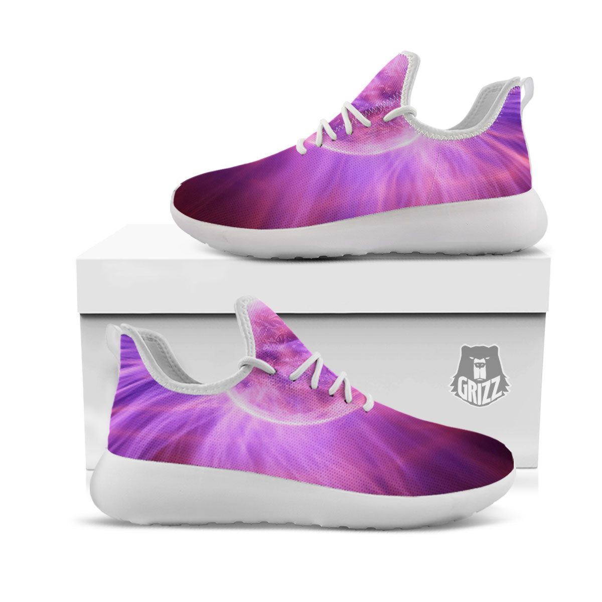 Plasma Ball Purple Print White Athletic Shoes-grizzshop