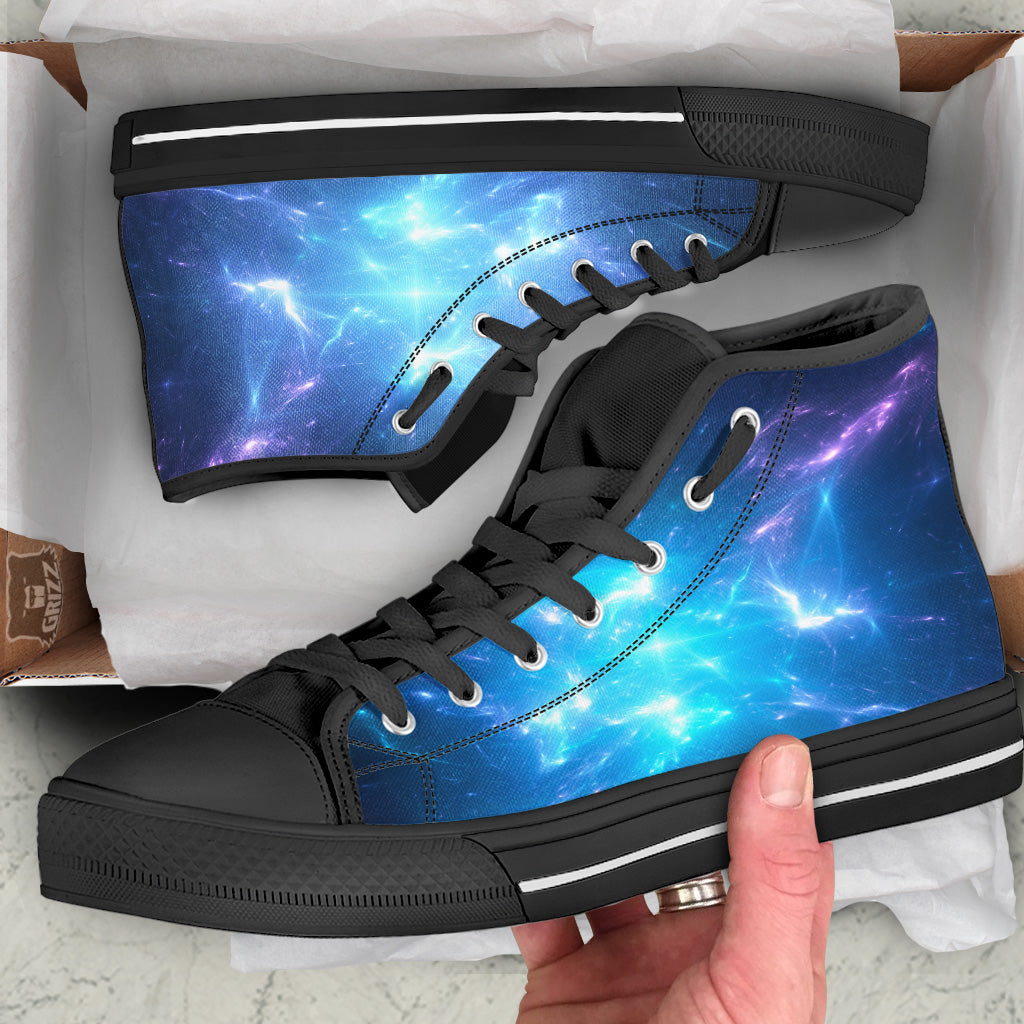 Plasma Blue Print Black High Top Shoes-grizzshop