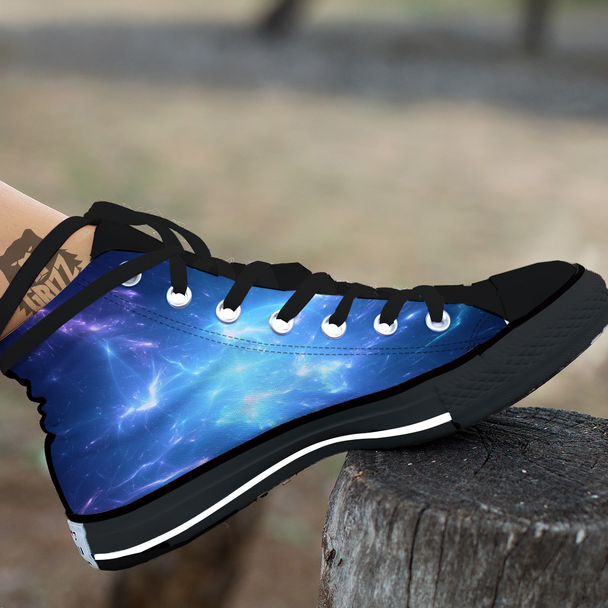 Plasma Blue Print Black High Top Shoes-grizzshop