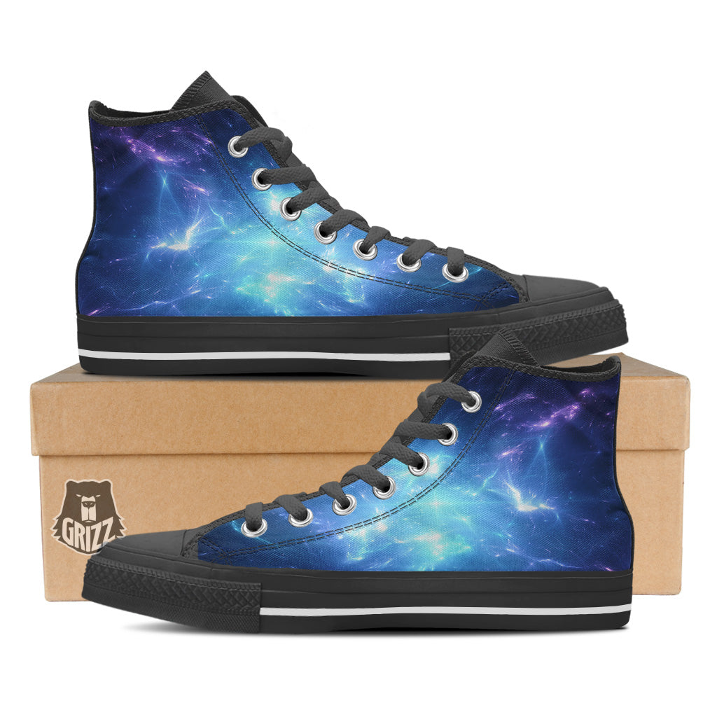 Plasma Blue Print Black High Top Shoes-grizzshop