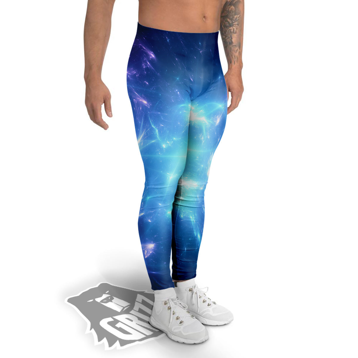 Plasma Blue Print Men's Leggings-grizzshop