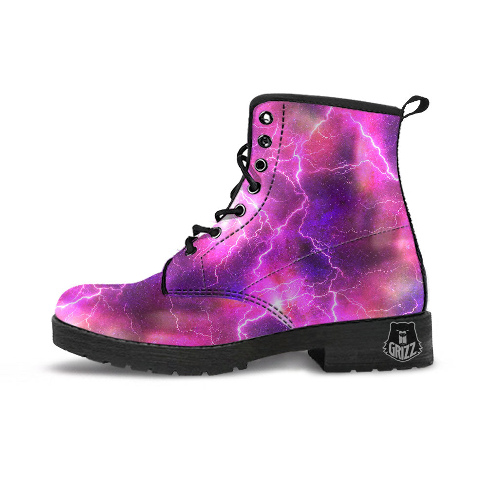 Plasma Lightning Print Leather Boots-grizzshop
