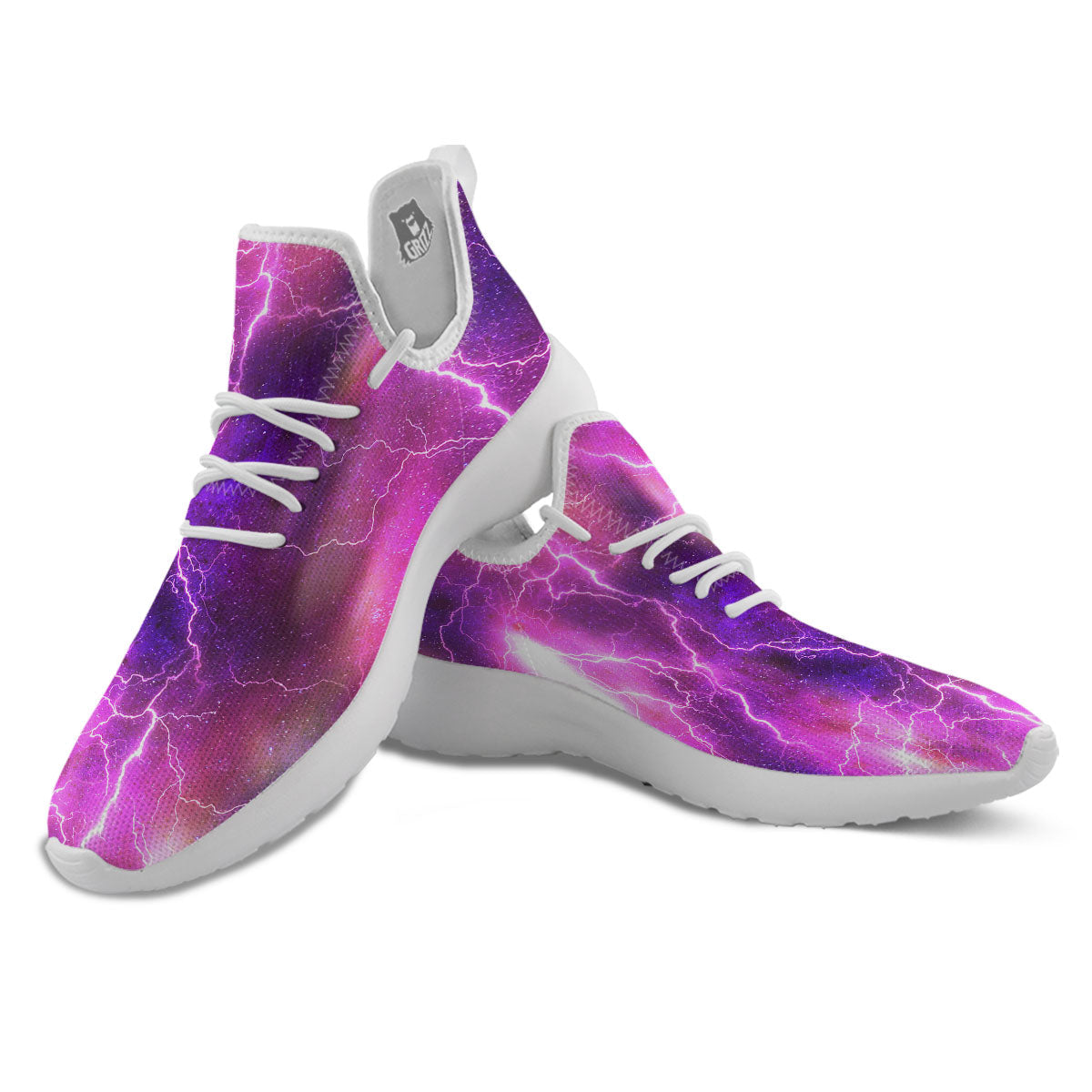 Plasma Lightning Print White Athletic Shoes-grizzshop