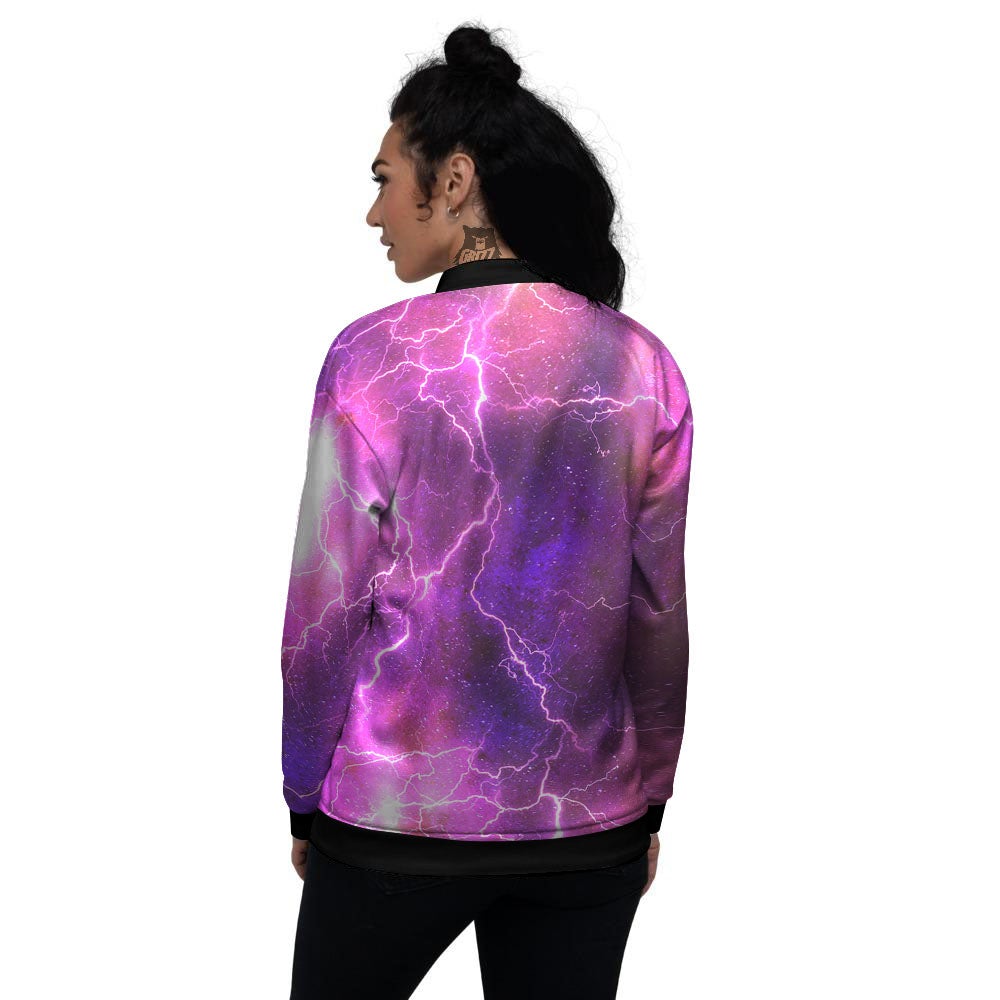 Plasma Lightning Print Women's Bomber Jacket-grizzshop