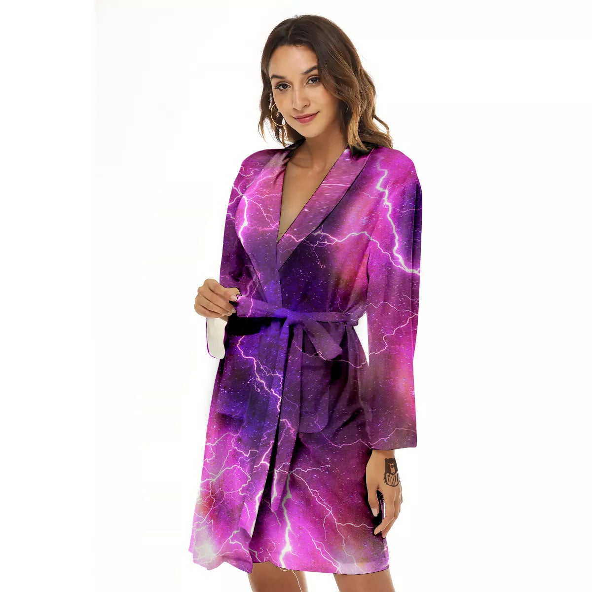 Plasma Lightning Print Women's Robe-grizzshop