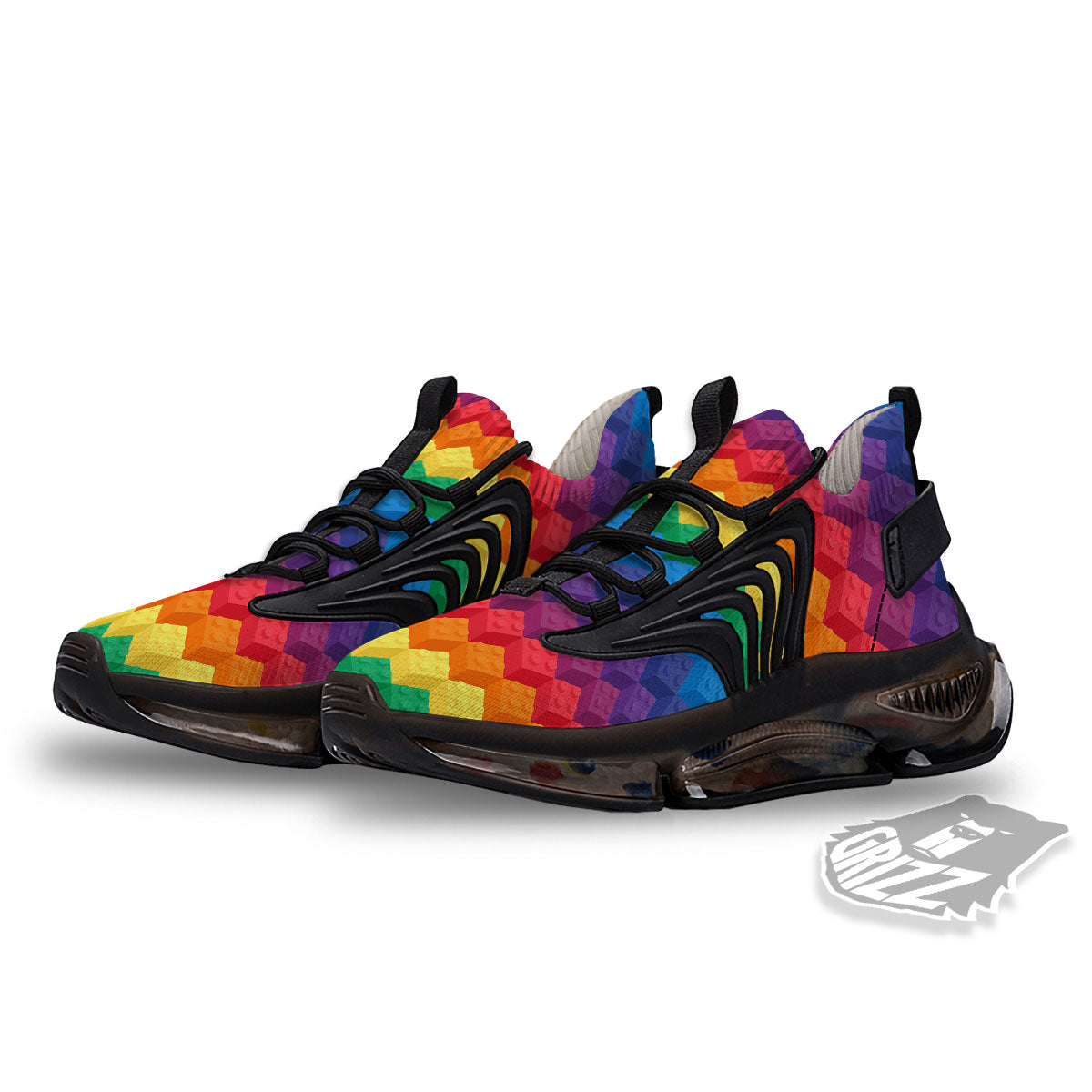 Plastic Blocks Building Print Pattern Black Gym Shoes-grizzshop