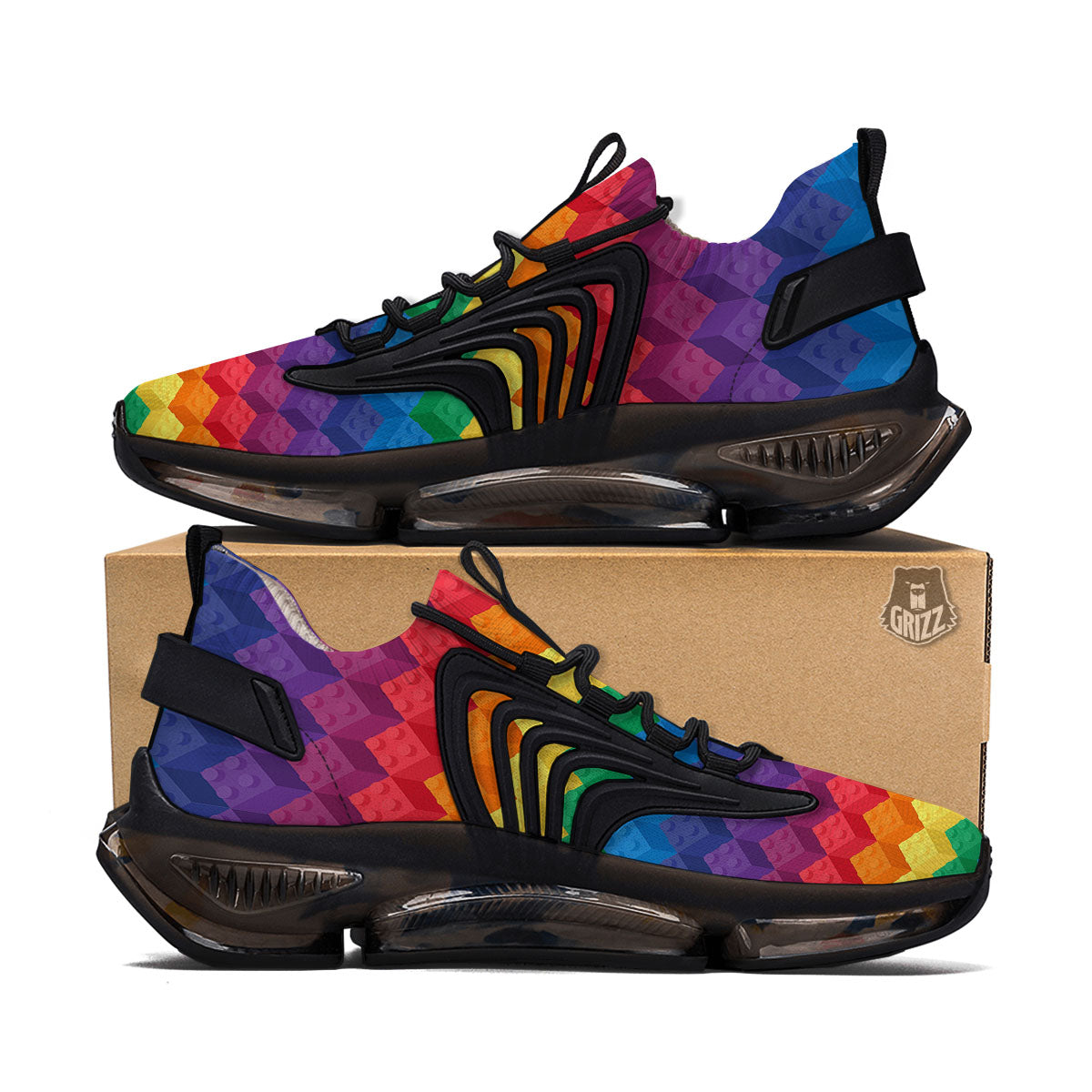 Plastic Blocks Building Print Pattern Black Gym Shoes-grizzshop