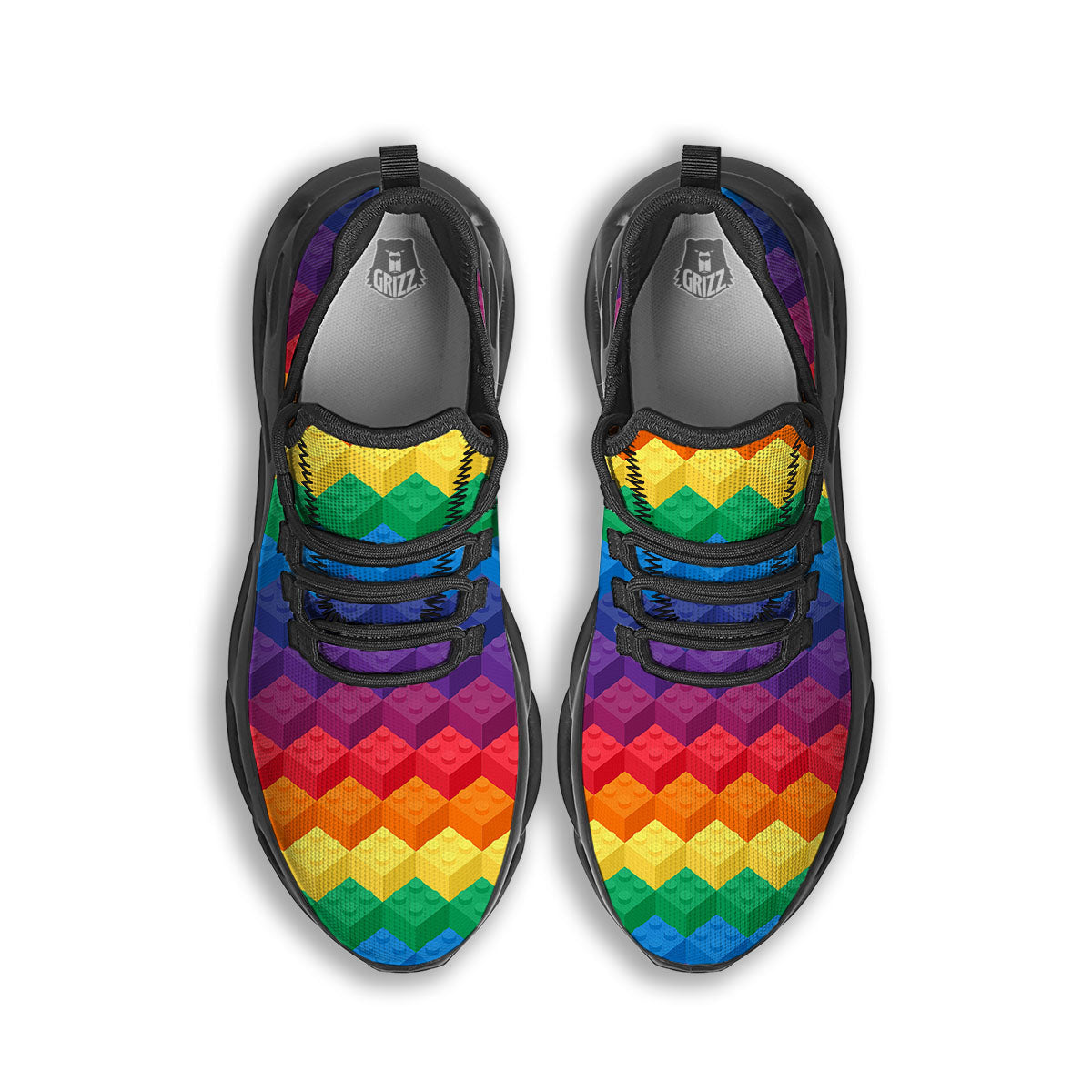 Plastic Blocks Building Print Pattern Black Running Shoes-grizzshop