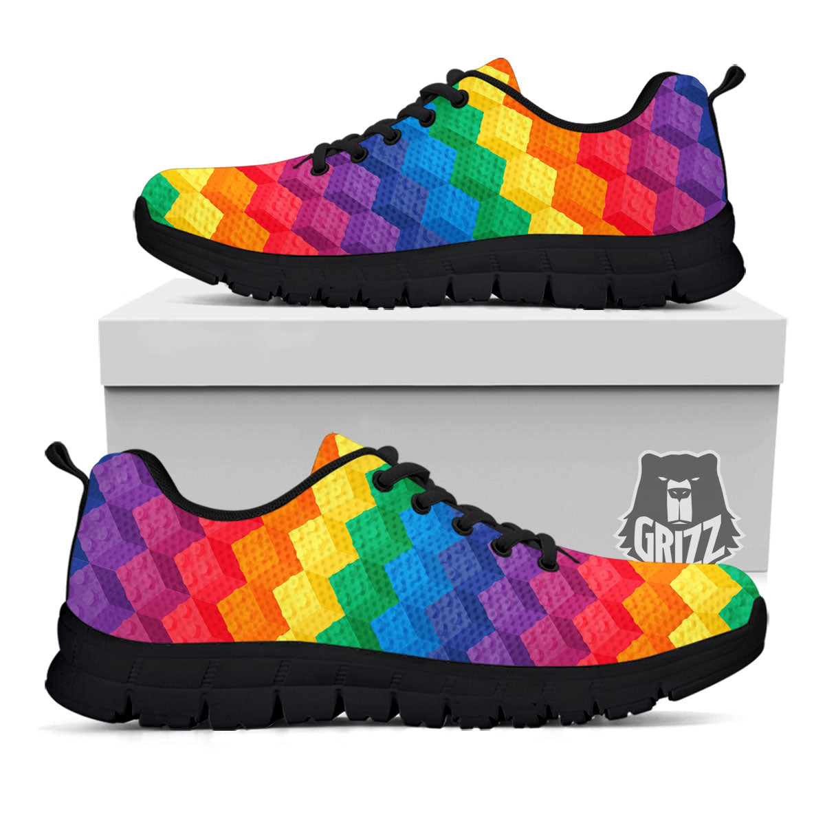 Plastic Blocks Building Print Pattern Black Sneaker-grizzshop