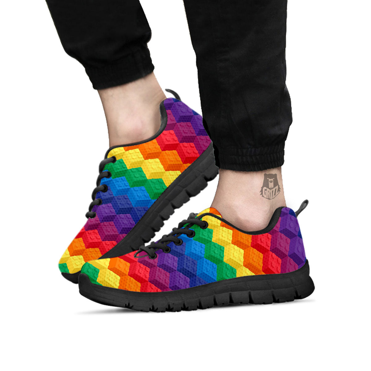 Plastic Blocks Building Print Pattern Black Sneaker-grizzshop
