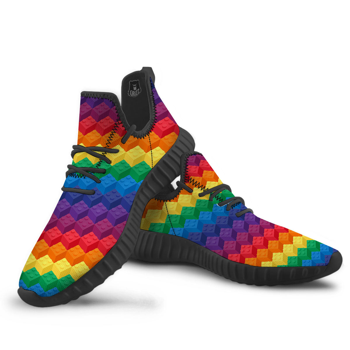 Plastic Blocks Building Print Pattern Black Walking Shoes-grizzshop