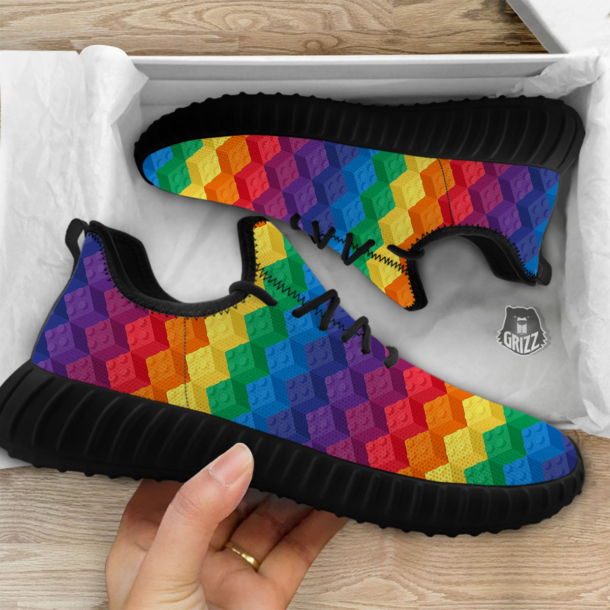 Plastic Blocks Building Print Pattern Black Walking Shoes-grizzshop