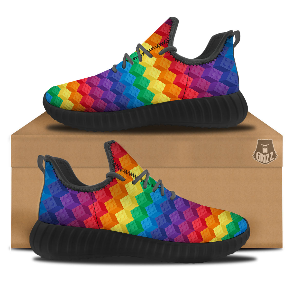 Plastic Blocks Building Print Pattern Black Walking Shoes-grizzshop