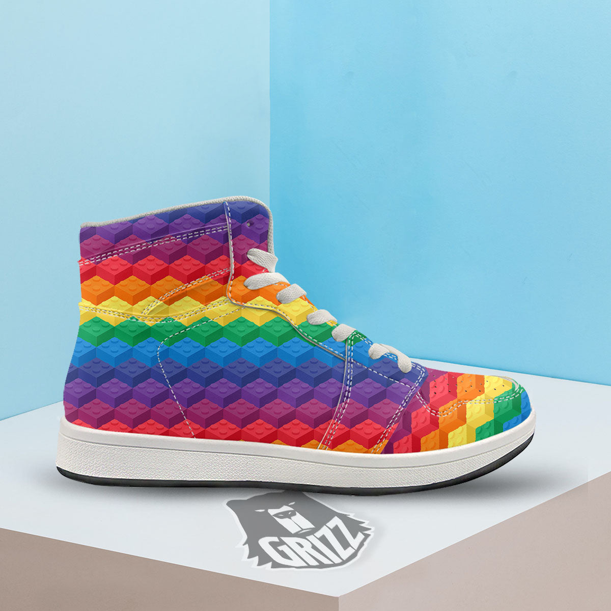 Plastic Blocks Building Print Pattern High Top Sneakers-grizzshop