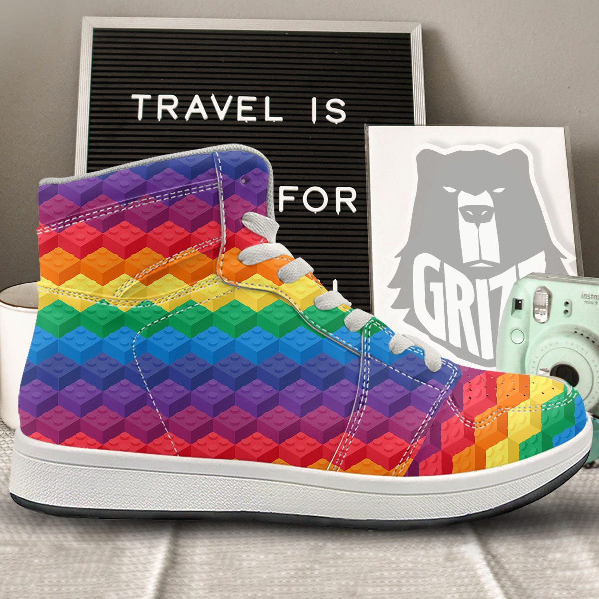 Plastic Blocks Building Print Pattern High Top Sneakers-grizzshop