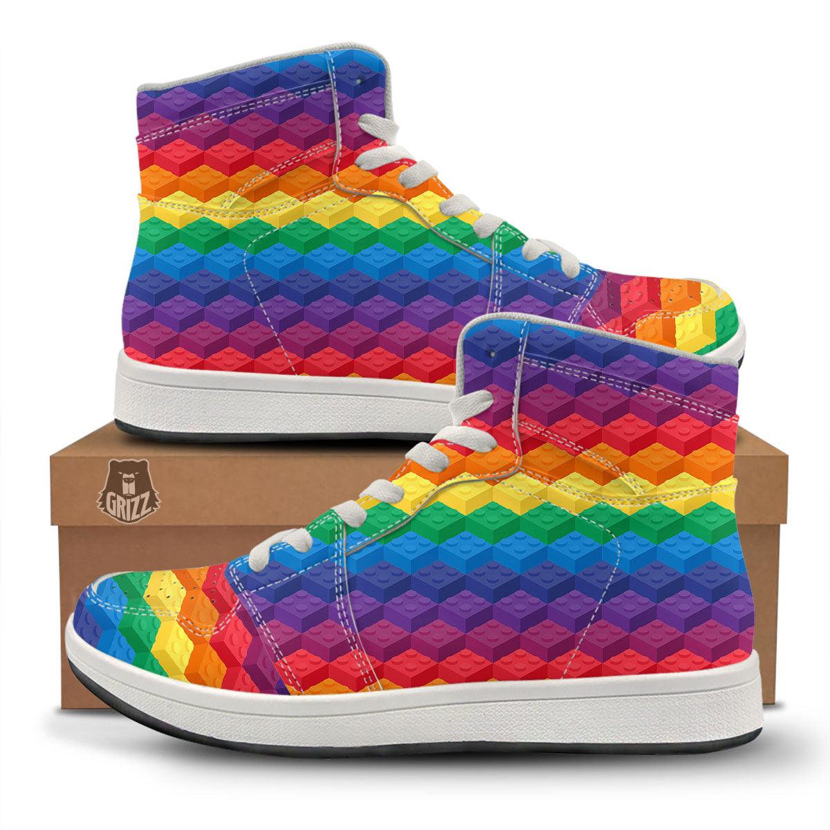 Plastic Blocks Building Print Pattern High Top Sneakers-grizzshop