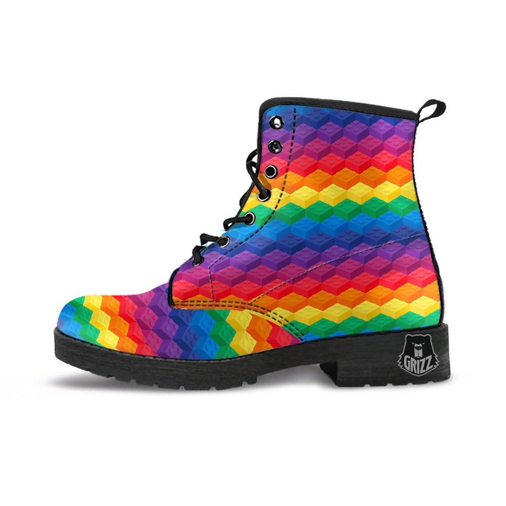 Plastic Blocks Building Print Pattern Leather Boots-grizzshop