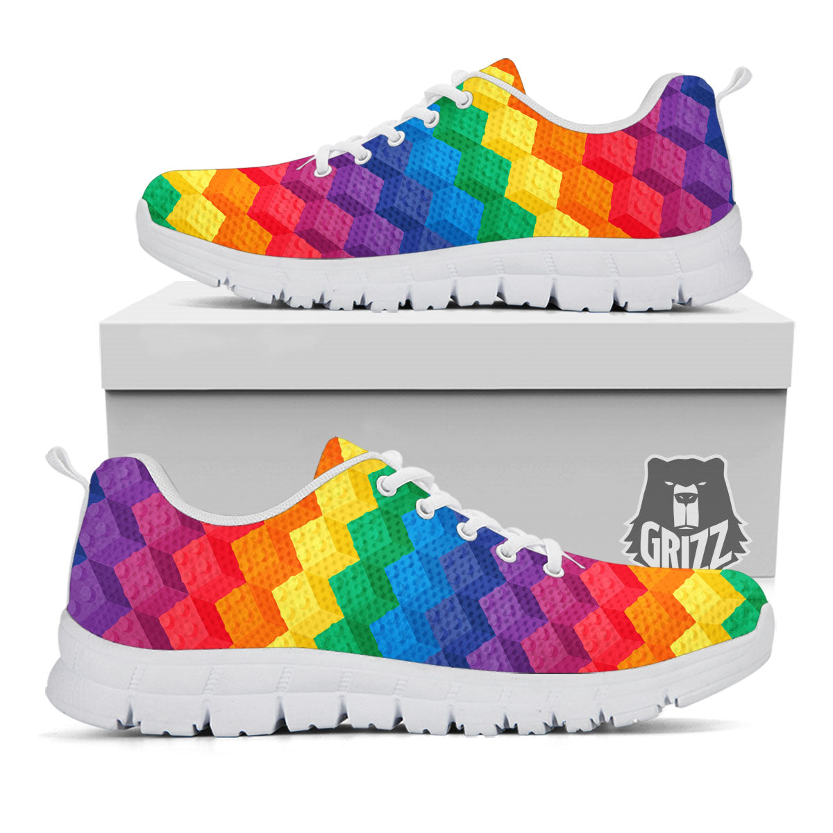 Plastic Blocks Building Print Pattern White Sneaker-grizzshop