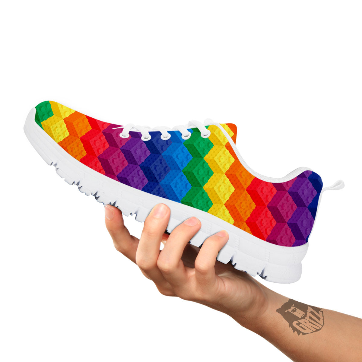 Plastic Blocks Building Print Pattern White Sneaker-grizzshop