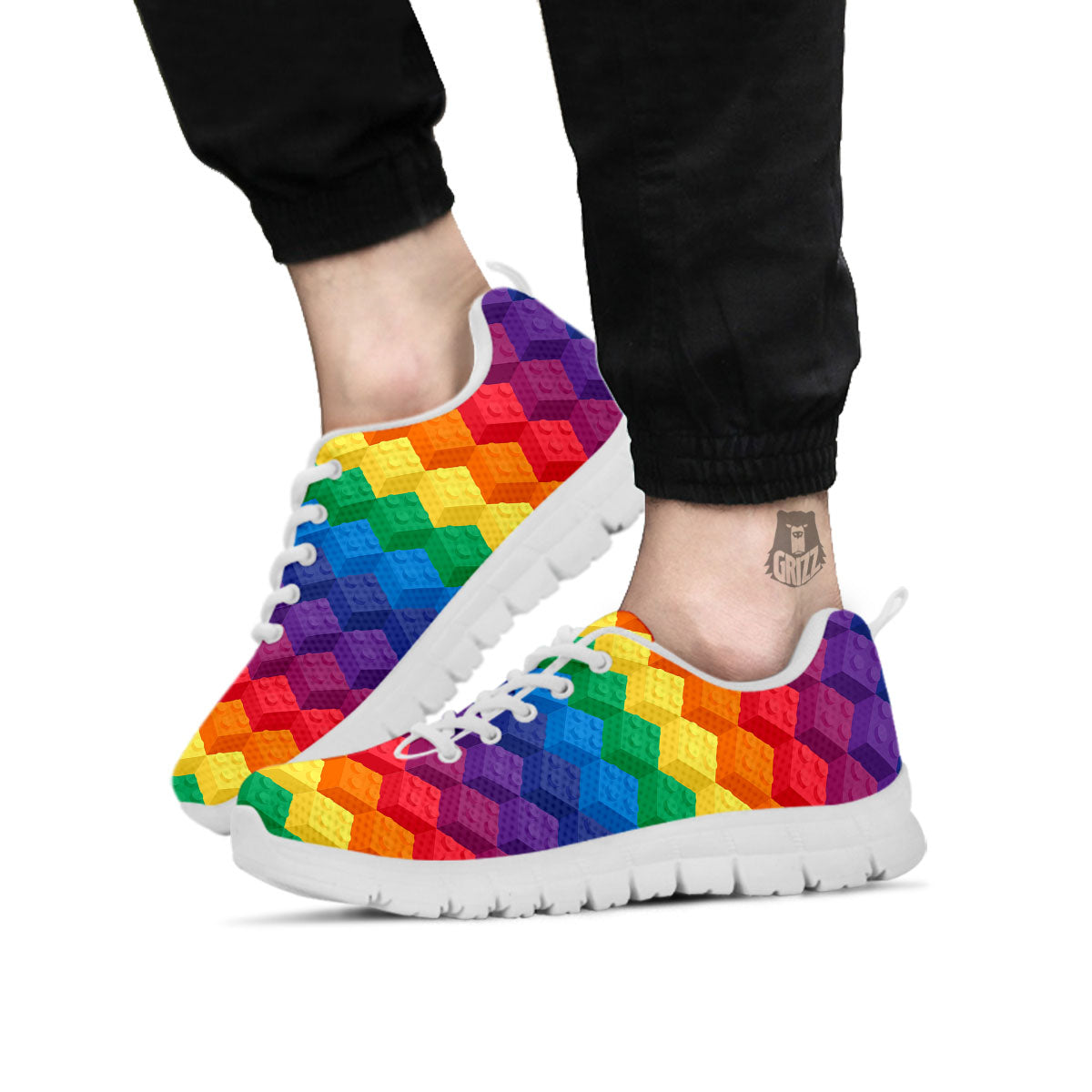 Plastic Blocks Building Print Pattern White Sneaker-grizzshop