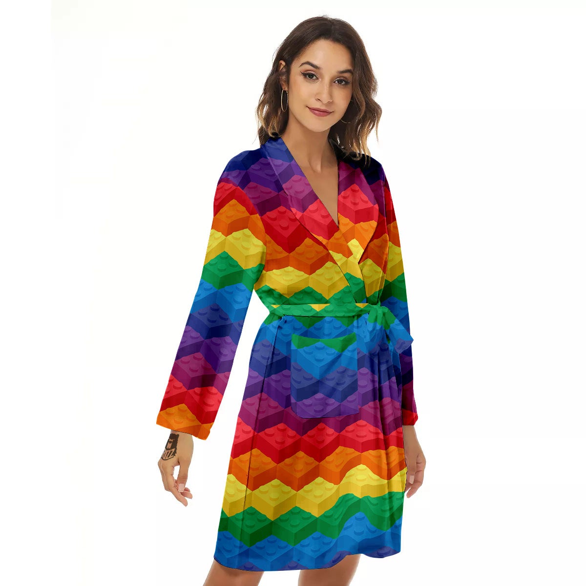 Plastic Blocks Building Print Pattern Women's Robe-grizzshop