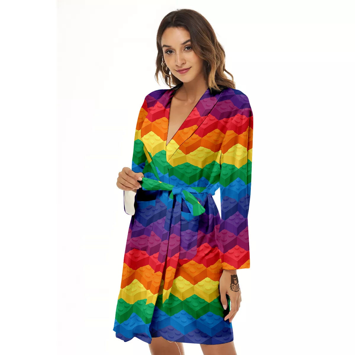Plastic Blocks Building Print Pattern Women's Robe-grizzshop