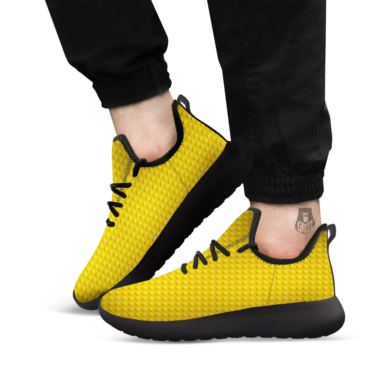 Plastic Building Blocks Yellow Print Pattern Black Athletic Shoes-grizzshop