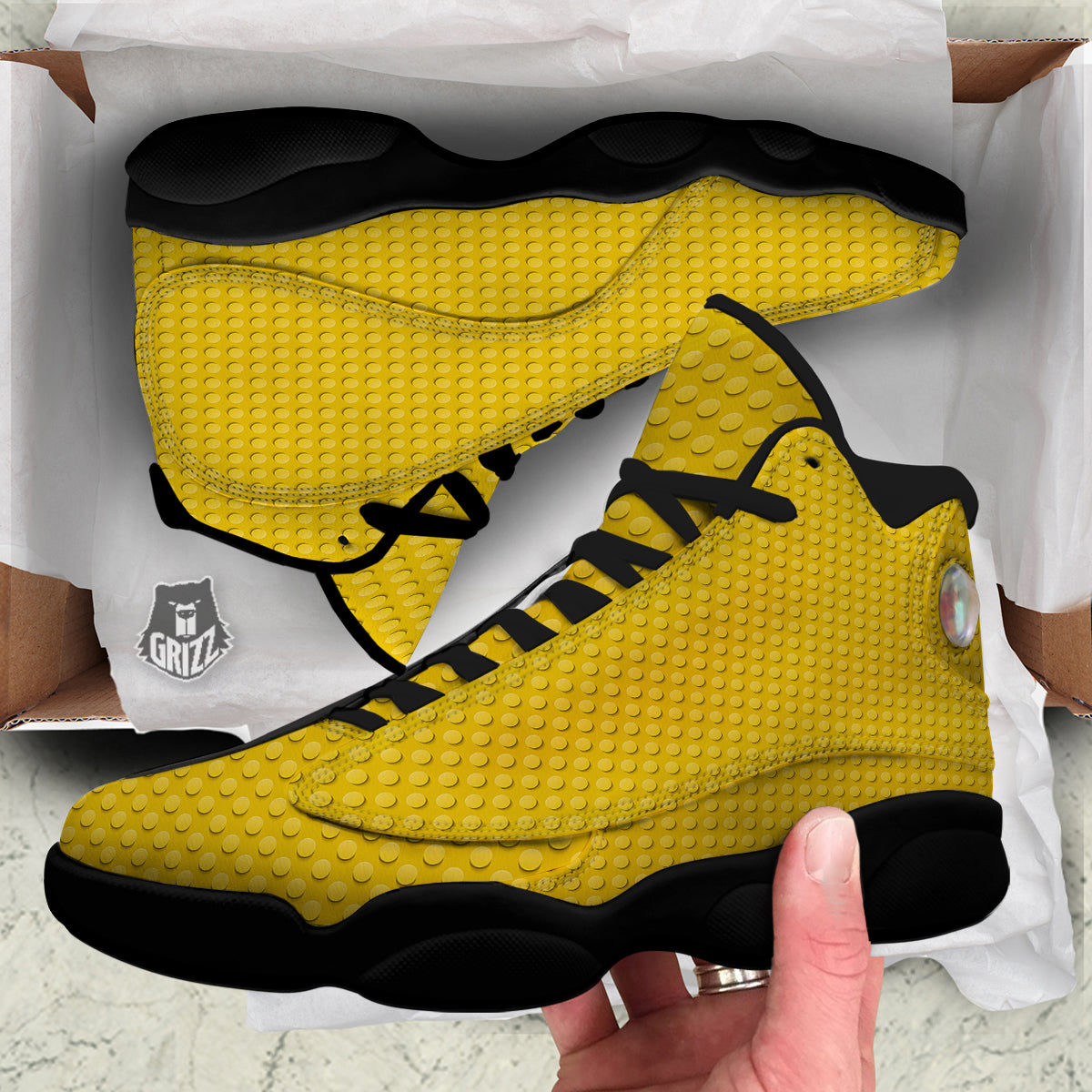 Plastic Building Blocks Yellow Print Pattern Black Basketball Shoes-grizzshop