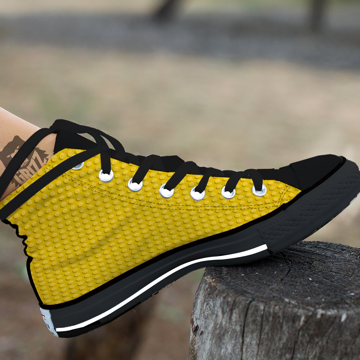 Plastic Building Blocks Yellow Print Pattern Black High Top Shoes-grizzshop