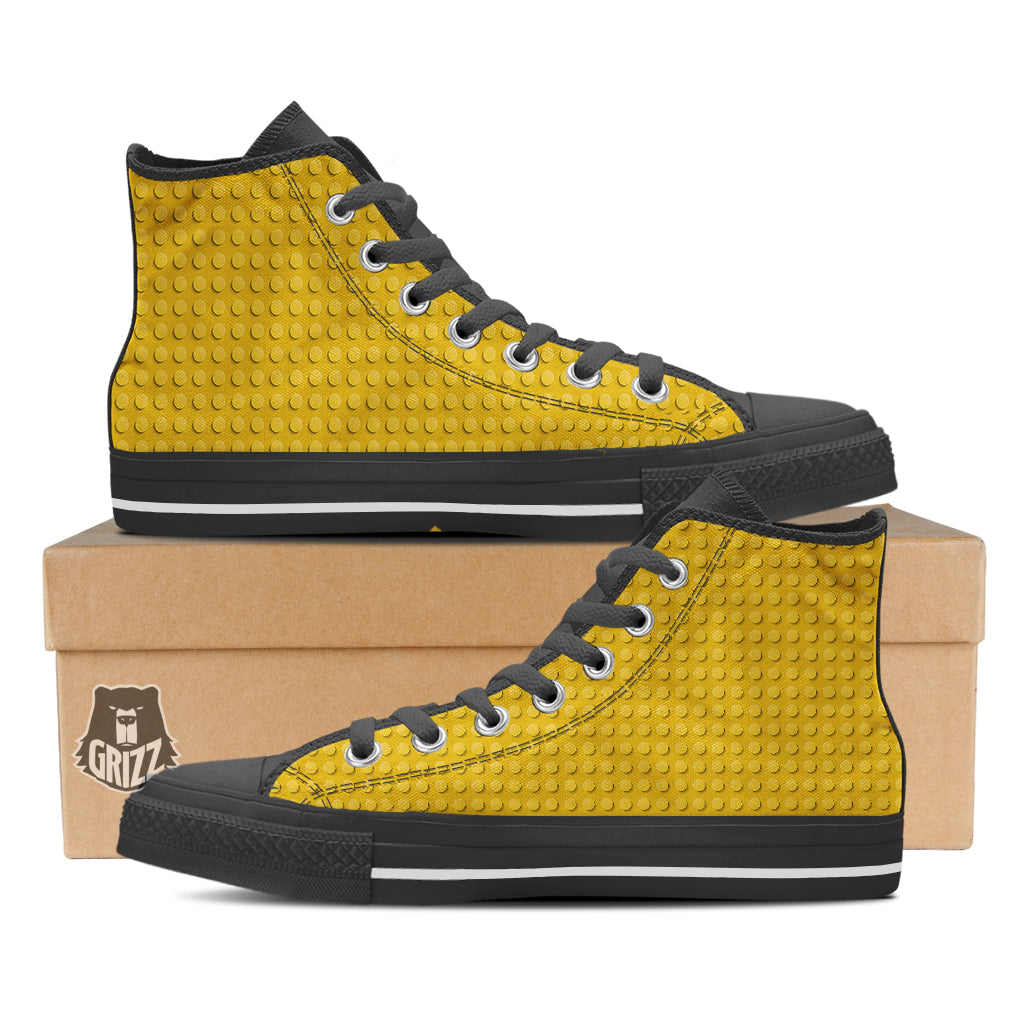 Plastic Building Blocks Yellow Print Pattern Black High Top Shoes-grizzshop