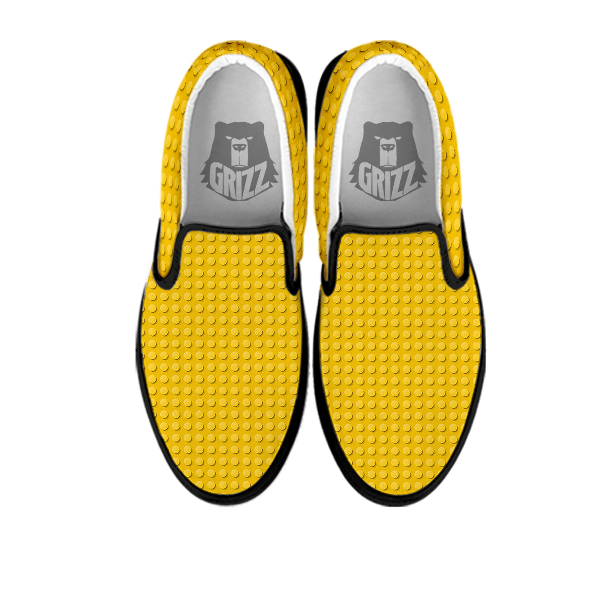 Plastic Building Blocks Yellow Print Pattern Black Slip On Shoes-grizzshop