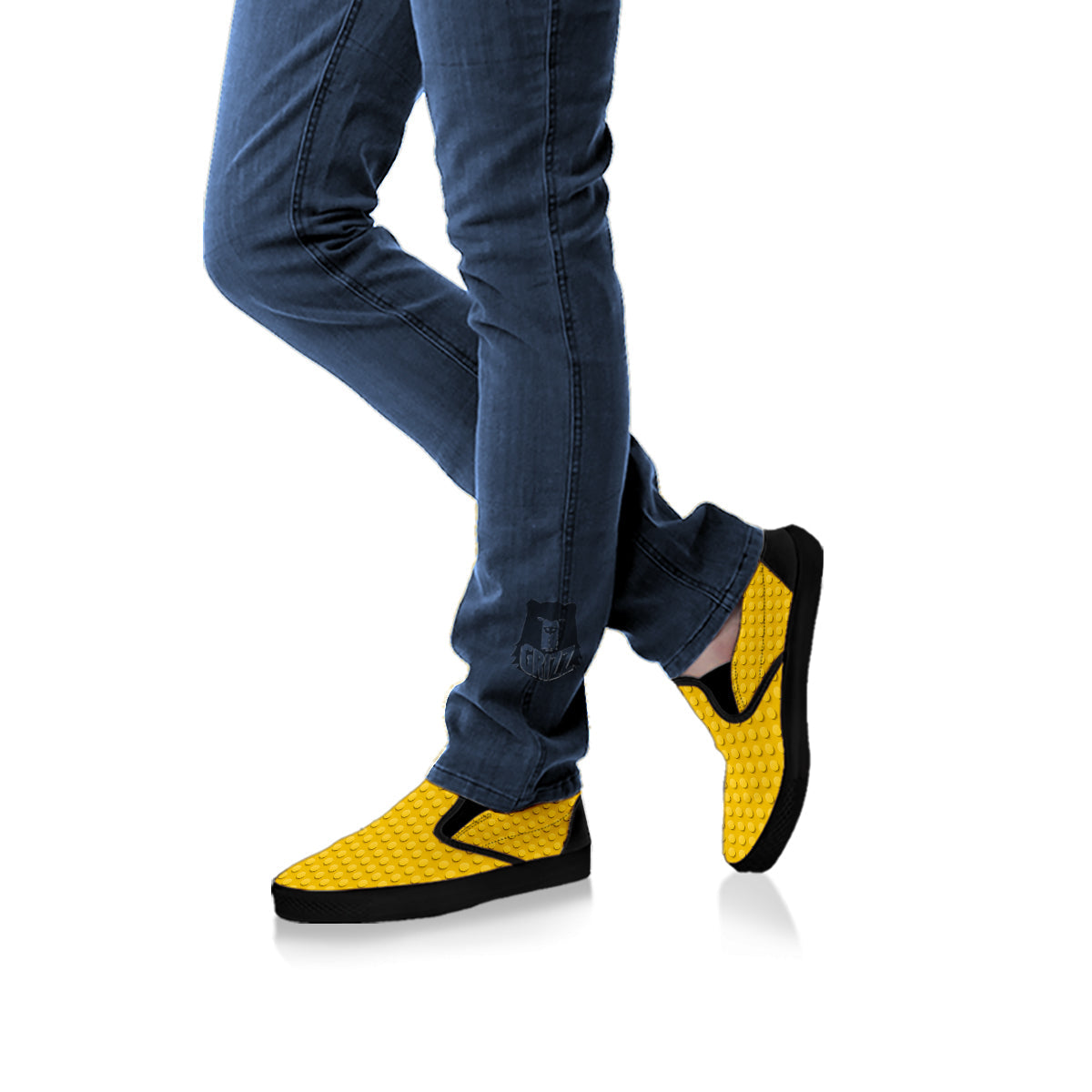 Plastic Building Blocks Yellow Print Pattern Black Slip On Shoes-grizzshop