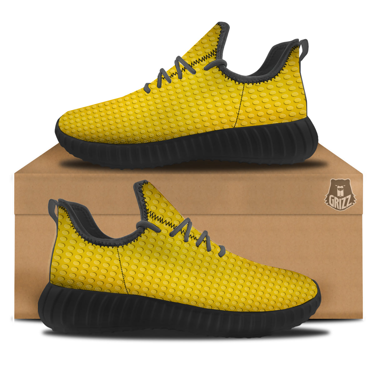 Plastic Building Blocks Yellow Print Pattern Black Walking Shoes-grizzshop